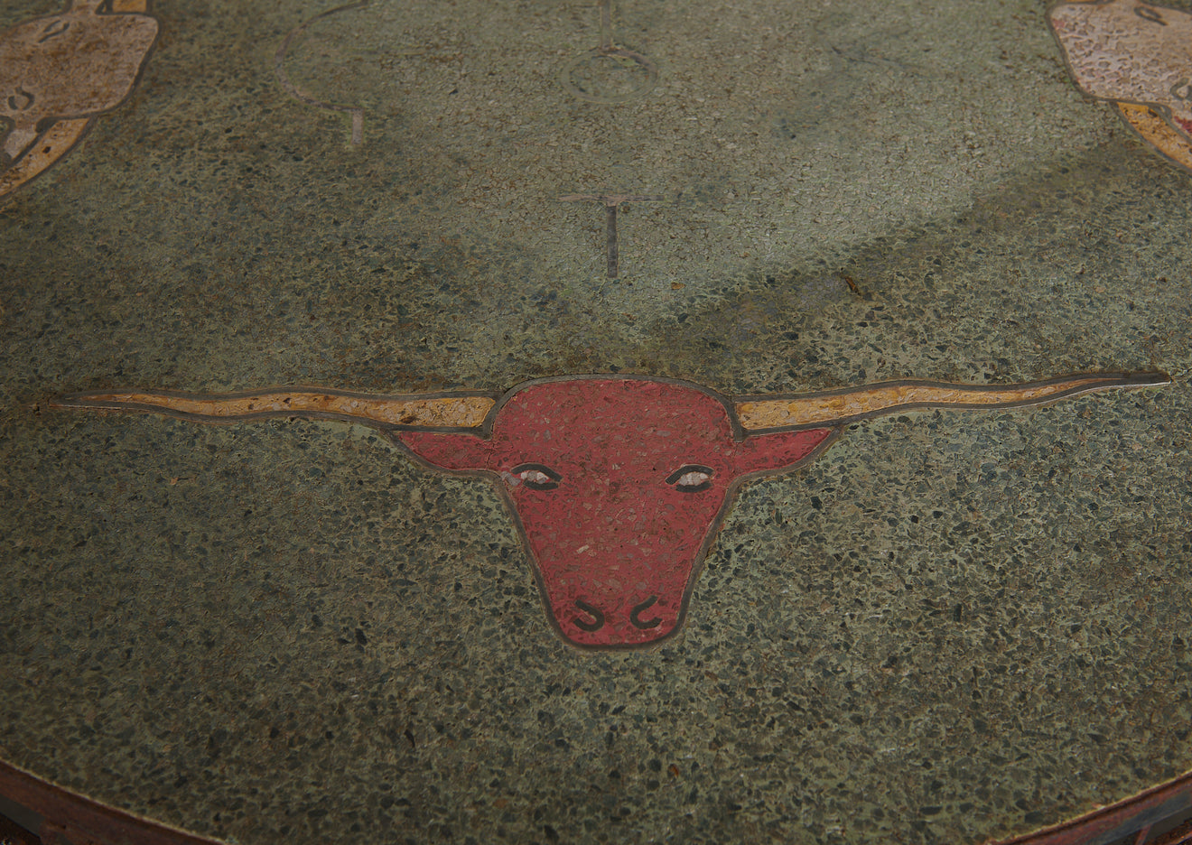 COWBOY PATIO TABLE WITH BRANDING IRONS AND STEER MOTIFS
